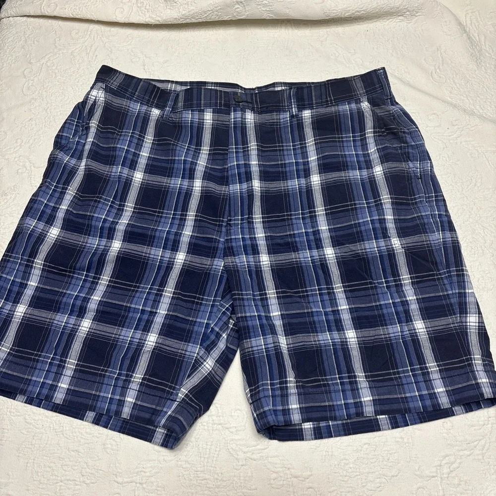 Jos A Banks Blue Plaid Flat Front Golf Preppy Casual Mens Shorts W42 Cotton